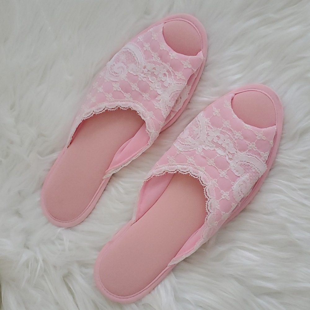 Vintage Sears pink lace slippers house shoes